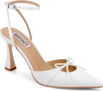 Badgley Mischka Yara II Ankle Strap Pump in White Crepe at Nordstrom, Size 8.5