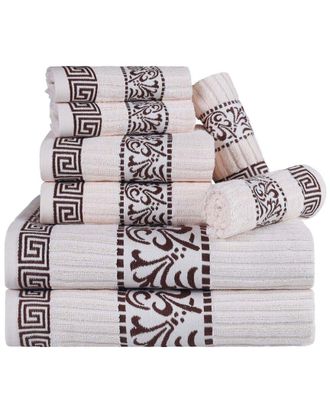 Superior Athens Cotton 8pc Towel Set with Greek Scroll & Floral Pattern