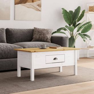 Berkfield Home Coffee Table BODO White & Brown 100x55x45 cm Solid Wood Pine | Size: 100 x 55 x 45 cm