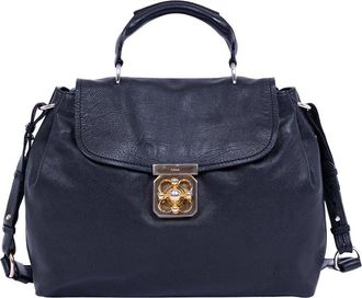 Chlo&eacute; Dark Blue Calfskin Grained Leather Elsie Satchel (Authentic Pre-Loved)