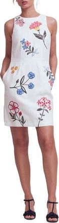 Boden Occasion Floral Embroidered Linen Sheath Dress in White Embroidery at Nordstrom, Size 10