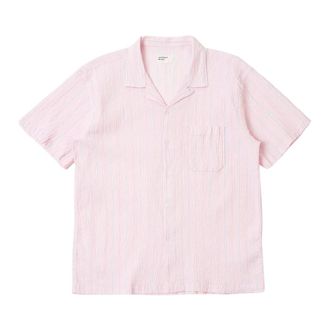 Universal Works Short Sleeve Shirts, male, Pink, Size: XL Road Shirt Lily Stripe