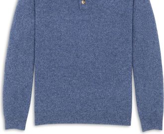 Scott Barber Mens Fine Gauge Cashmere Polo Sweater In Denim Heather