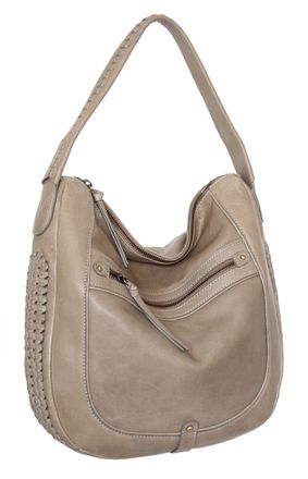 Nino Bossi Vintage Leather Woven Accent Hobo in Stone