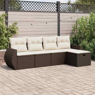 vidaXL Set Comedor De Jard&iacute;n 5 Piezas Y Cojines Rat&aacute;n Sint&eacute;tico Marr&oacute;n Vidaxl