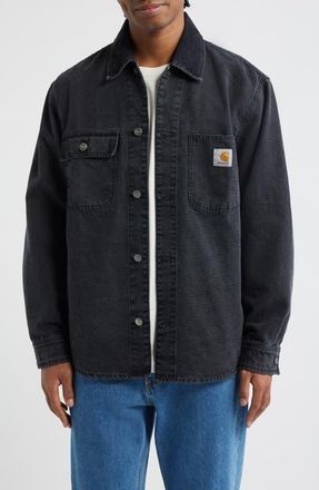 Carhartt Work in Progress Mitch Cotton Canvas Shirt Jacket in Black /Black (Dusky Canvas) at Nordstrom, Size Xx-Large