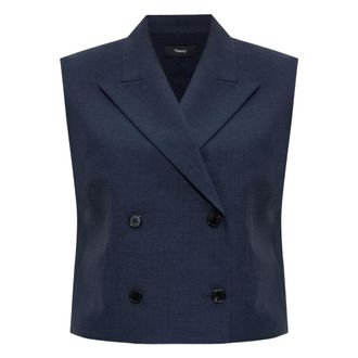 Theory Gilet met dubbele rij knopen in City Twill - Dames - Jassen - Blauw - Maat: S Leer