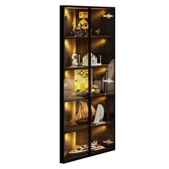 STILVORA Vitrina De Esquina Con 2 Puertas Y Led, Estilo Moderno, Para Sal&oacute;n, En Mdf Y Vidrio Templado, 62&times;35&times;160 Cm, Negro