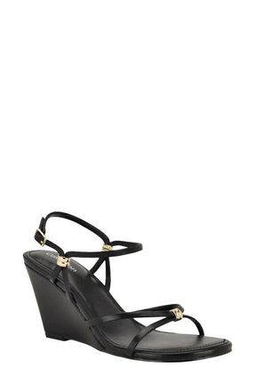 Calvin Klein Deliney Ankle Strap Wedge Sandal in Black at Nordstrom, Size 5.5