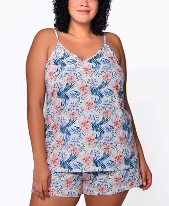 iCollection Tropical Floral Cami & Shorts Pajama Set in Cream at Nordstrom, Size 3X
