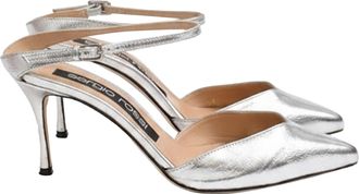 Sergio Rossi Pointed Toe Mules in Silver Leather