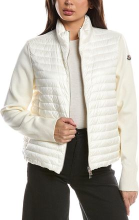 Moncler White Padded Wool Zip-Up Cardigan