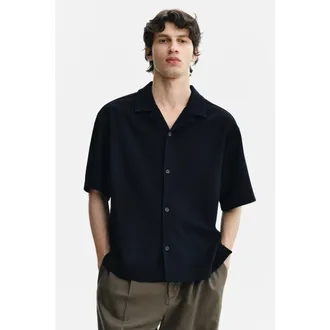 H&M Relaxed Fit Resort Shirt in Black at Nordstrom, Size Xx-Large