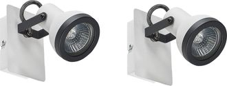 Beliani Conjunto De 2 L&aacute;mparas De Pared De Metal Blanco Negro Brazo Articulado Baro