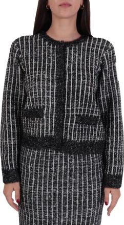 Karl Lagerfeld Boucl&eacute; Knit Cardigan Jacket - Dames - Vesten - Zwart - L - Katoen - Truien & Vesten