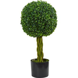 Nearly Natural 2-ft Boxwood Ball with Woven Trunk Artificial Tree, UV Resistant in Green at Nordstrom