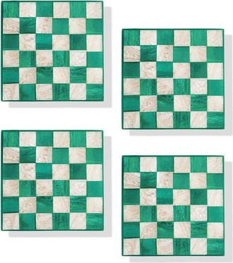 Tiramisu Emerald Checker Resin Coaster Set