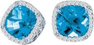 Allurez Cushion-Cut Blue Topaz and Diamond Earrings in 14k White Gold