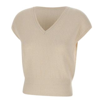Eleventy V-neck Knitwear, female, White, Size: L Sleeveless Knit