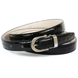 Anthoni Crown Lederg&uuml;rtel ANTHONI CROWN, Damen, Gr. 70, schwarz, Rindsleder, Reptilienpr&auml;gung, unifarben, festlich, G&uuml;rtel Lederg&uuml;rtel, Schmaler Lacklederg&uuml;rtel mit