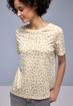 Street One Kurzarmshirt STREET ONE, Damen, Gr. 42, light terra mocha, Jersey, Obermaterial: 50% Baumwolle, 50% Elasthan, animal-print, tailliert h&uuml;ftbedeckend, R