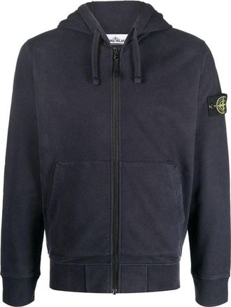 Stone Island Brushed Cotton Full Zip Jacket Navy 771564220-V0020