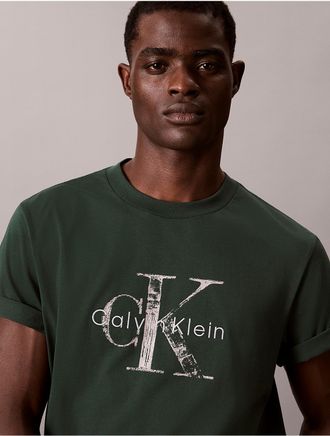 Calvin Klein Jeans Calvin Klein Mens Distressed Monologo Graphic Tee - Green - 2XL
