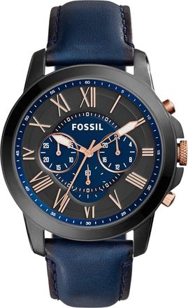 Fossil Mens Grant 44mm Chronograph, Smoke Stainless Steel Watch