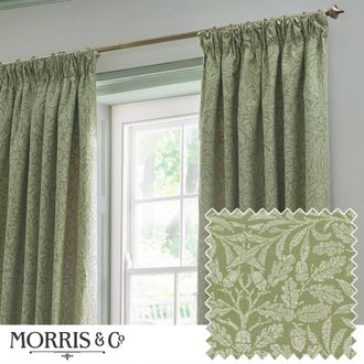 Morris & Co. Acorn Tonal Matt Jacquard Room Darkening Pencil Pleat Curtains in Green | Size: 229 cm width x 183 cm drop