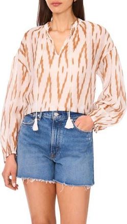 Vince Camuto Ikat Print Split Neck Peasant Top in Argan Oil at Nordstrom Rack, Size Xx-Small