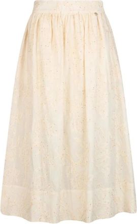 Liu Jo Natural Flower Sequi Midi Rok - Dames - Midirokken - Beige - XL - Pailletten - Rokken