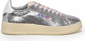 Autry Silver Sequin Leather Low-Top Sneakers