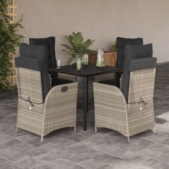vidaXL Set Comedor De Jard&iacute;n 5 Pzas Cojines Rat&aacute;n Sint&eacute;tico Gris Claro Vidaxl