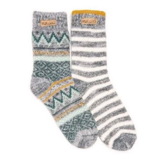 Muk Luks Sweater Socks 2 Pair Pack in Blue Spruce/grey Pack at Nordstrom