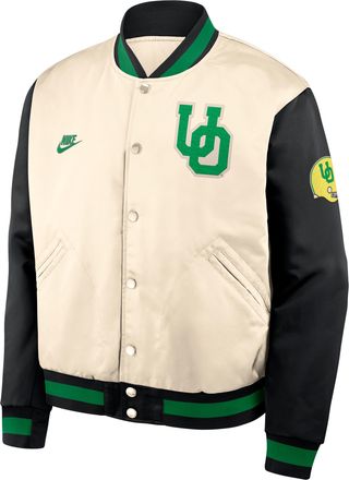 Nike Oregon Legacy Nike Mens College Full-Snap Bomber Jacket in Brown | 03O50JHFUOV-UXC