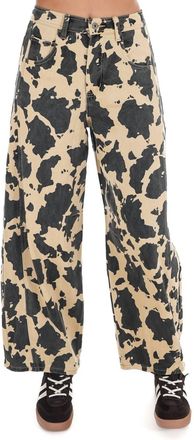Very J Womens Cow Print Barrel Pants In Taupe Cow