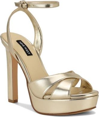 Nine West Wilda Ankle Strap Platform Sandal in Gold 710 at Nordstrom, Size 10.5