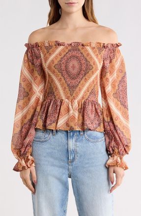 Flying Tomato Off-the-Shoulder Print Top in Brown at Nordstrom Rack, Size Medium