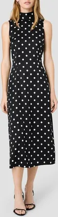 French Connection Ennis Sleeveless Satin Midi Dress in Black/white Polka Dot at Nordstrom, Size 14