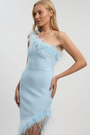 Karen Millen Womens Feather Figure Form Bandage Knit Maxi Dress - Pale Blue - Size X-Small