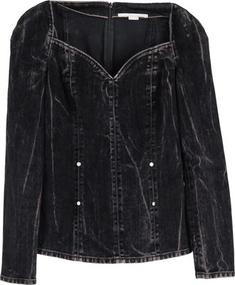 Stella McCartney Stella McCartney blouse van fluweel met flockprint in zwarte denim