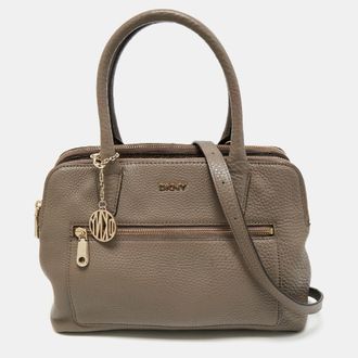 DKNY Dkny Taupe Grey Leather Double Zip Satchel