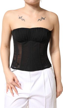 Dolce & Gabbana Womens Black Silk Lace Bustier Corset Strapless Top 10+pl+se