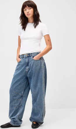 adidas Womens Sporty stripes high-rise barrel-leg jean