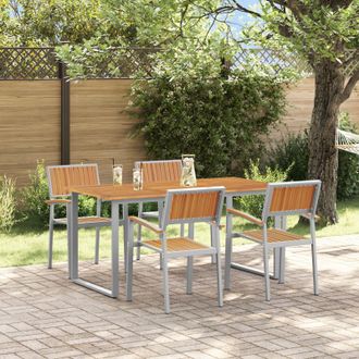 Berkfield Home Garden Dining Set Set of 5 Grey & Wood Tone Metal & Wood