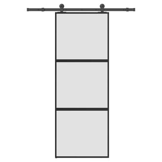 Berkfield Home Sliding Door with Hardware Set 76x205 cm Tempered Glass&Aluminium in Black