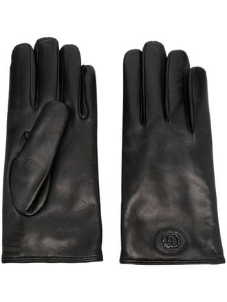 Gucci logo-plaque leather gloves - men - Cashmere/Lamb Skin - 9.5 - Black