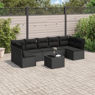 vidaXL Set De Sof&aacute;s De Jard&iacute;n 8 Piezas Y Cojines Rat&aacute;n Sint&eacute;tico Negro Vidaxl