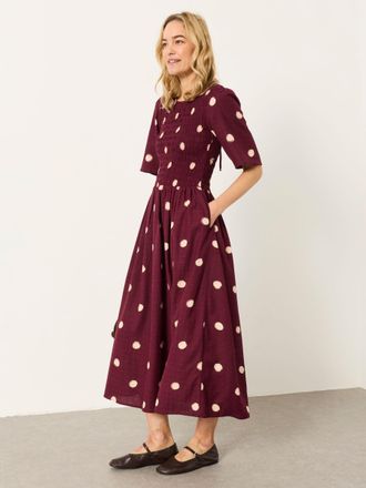 Fat Face FatFace Burgundy Red Spot Petite Alice Midi Dress