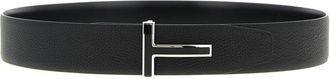 Tom Ford Black Reversible Buckle Textured Belt